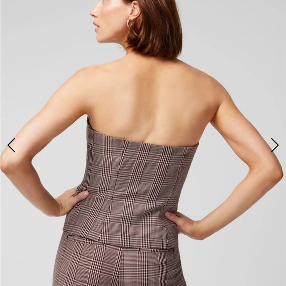 Plaid Strapless Button-Up Top - Picture 2 of 6